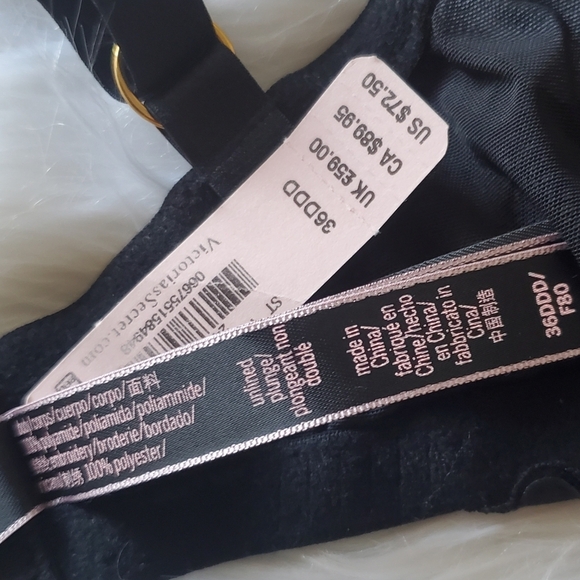 Victoria's Secret Dream Angels Black Floral Lace Plunge Unlined Bra Size 36DDD - Picture 5 of 7